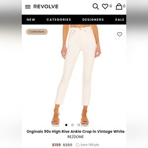 Redone Revolve 90s high rise ankle crop vintage white pants jeans 30 $265